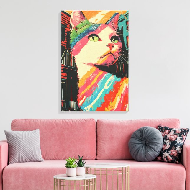 Colourful Cat - Bold Abstract Art Canvas Print (Insitu(LivingRoom))