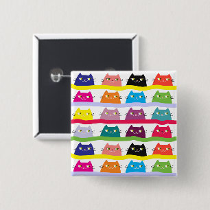 Colourful Cat Button Funny Cute