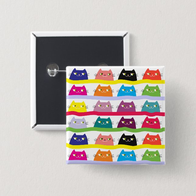 Colourful Cat Button Funny Cute (Front & Back)