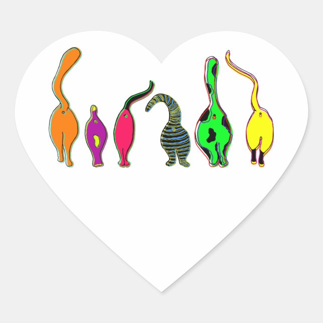 Colourful Cat Butts Heart Sticker (Front)