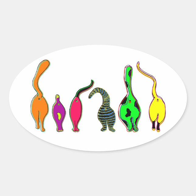 Colourful Cat Butts Oval Sticker (Front)