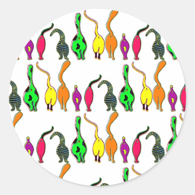 Colourful Cat Butts Pattern Classic Round Sticker (Front)