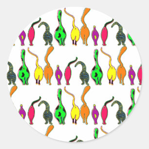 Colourful Cat Butts Pattern Classic Round Sticker