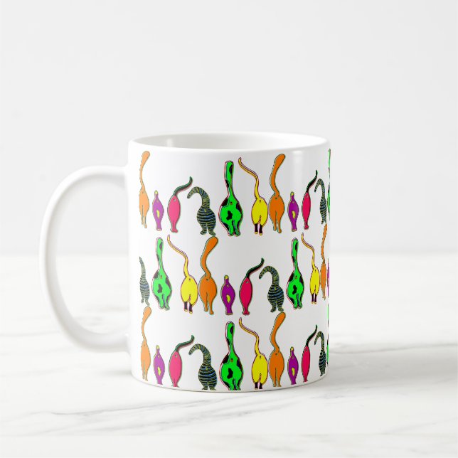 Colourful Cat Butts Pattern Coffee Mug (Left)