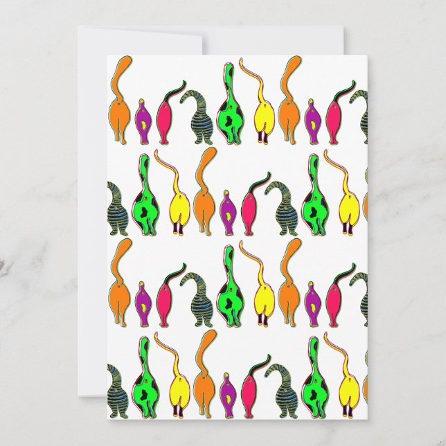 Colourful Cat Butts Pattern Invitation (Front)