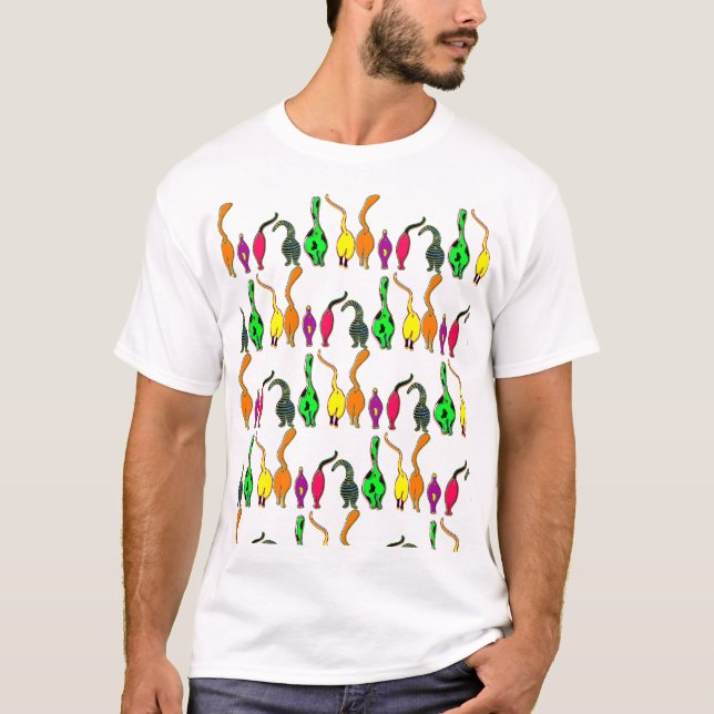 Colourful Cat Butts Pattern T-Shirt (Front)