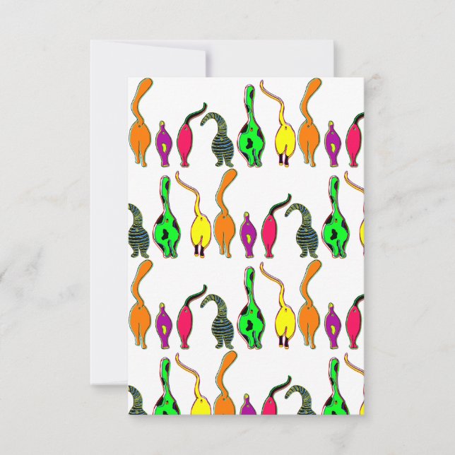 Colourful Cat Butts Pattern Thank You Card (Front)