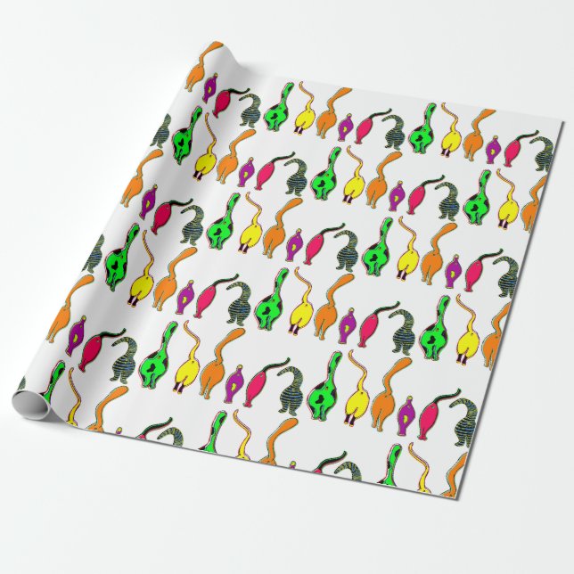 Colourful Cat Butts Pattern Wrapping Paper (Unrolled)