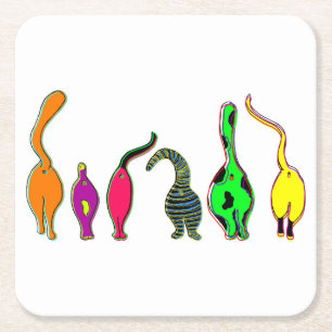 Colourful Cat Butts Square Paper Coaster