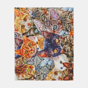 Colourful Cat Collage Fleece Blanket