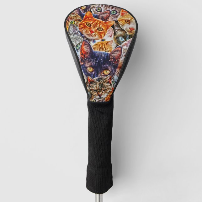 Colourful Cat Collage Golf Head Cover (Front)