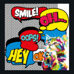 Colourful Cat Comic Hope Iconic Pop Art Poster<br><div class="desc">Dynamic design in the retro style comic book. With a bright blue background and vivid multicolored pop art's icon this energetic design is sure to make a psychdelic addition everywhere you go,  to your home or workplace.</div>