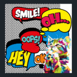 Colourful Cat Comic Hope Iconic Pop Art Poster<br><div class="desc">Dynamic design in the retro style comic book. With a bright blue background and vivid multicolored pop art's icon this energetic design is sure to make a psychdelic addition everywhere you go,  to your home or workplace.</div>