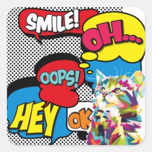 Colourful Cat Comic Hope Iconic Pop Art Square Sticker