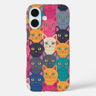 Colourful Cat Crowd iPhone 16 Case