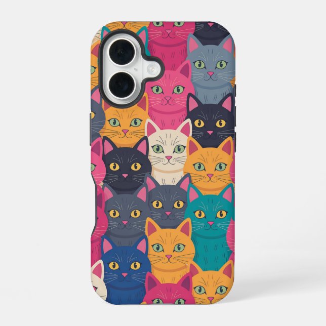 Colourful Cat Crowd iPhone 16 Case (Back)