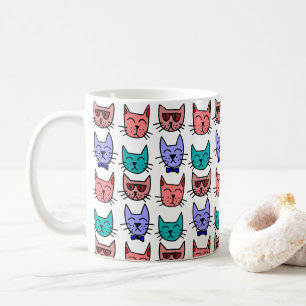 Colourful Cat Doodle Faces Ceramic Mugs 11oz /15 o