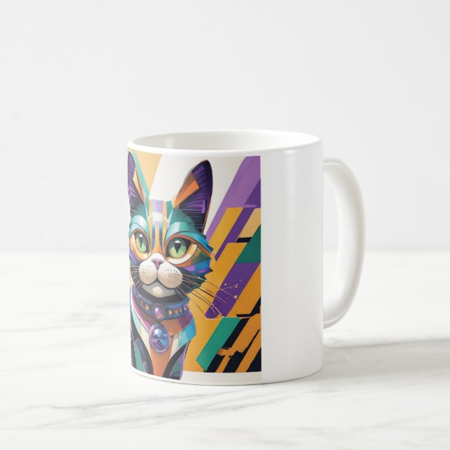 Colourful Cat Face Abstract Art  Coffee Mug (Front Right)
