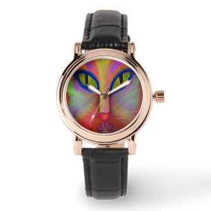 Colourful Cat Face Abstract Art to Wear Watch