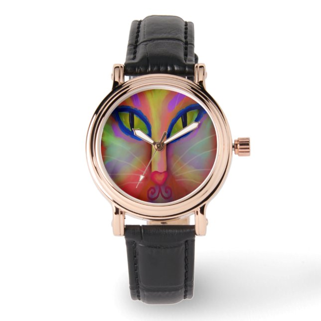 Colourful Cat Face Abstract Art to Wear Watch (Front)