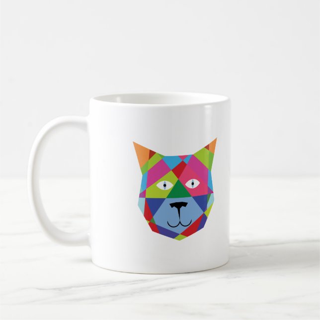 Colourful Cat Face Coffee Mug (Left)