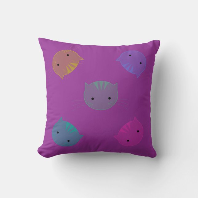 colourful Cat Faces Kids Throw Pillow (Front)