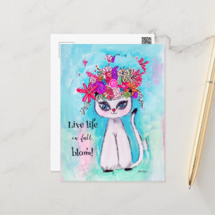 Colourful Cat Fun Spring Flower Cute Inspirational Postcard