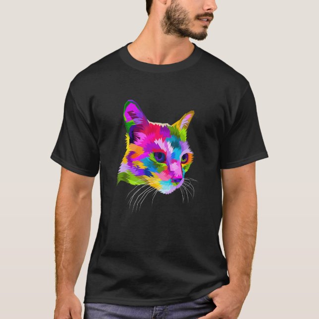 Colourful Cat Graphic T-Shirt (Front)