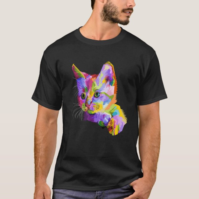 Colourful Cat Graphic T-Shirt (Front)