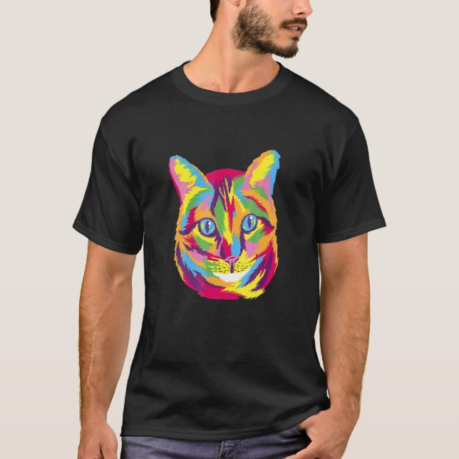 Colourful Cat Graphic T-Shirt (Front)