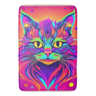 Colourful Cat Head Artwork Bath Mat