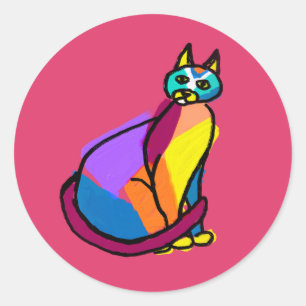 Colourful Cat Hero Classic Round Sticker