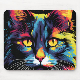 Colourful Cat Illustration Mouse Mat