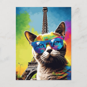Colourful Cat in Paris Postcard
