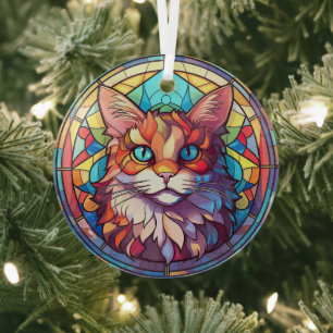 Colourful cat in stained glass style tree decoration