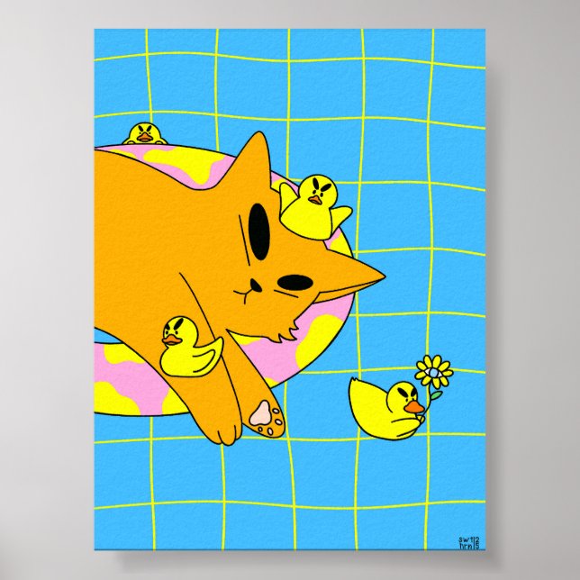 Colourful Cat in The Pool Bathroom Poster (Front)