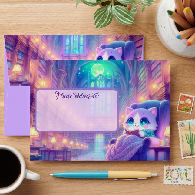Colourful Cat Library Envelope (Desk)