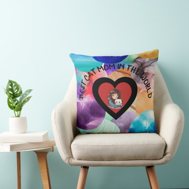 Colourful Cat Mum Summer Beachy Modern Throw Pillo Cushion (Chair)
