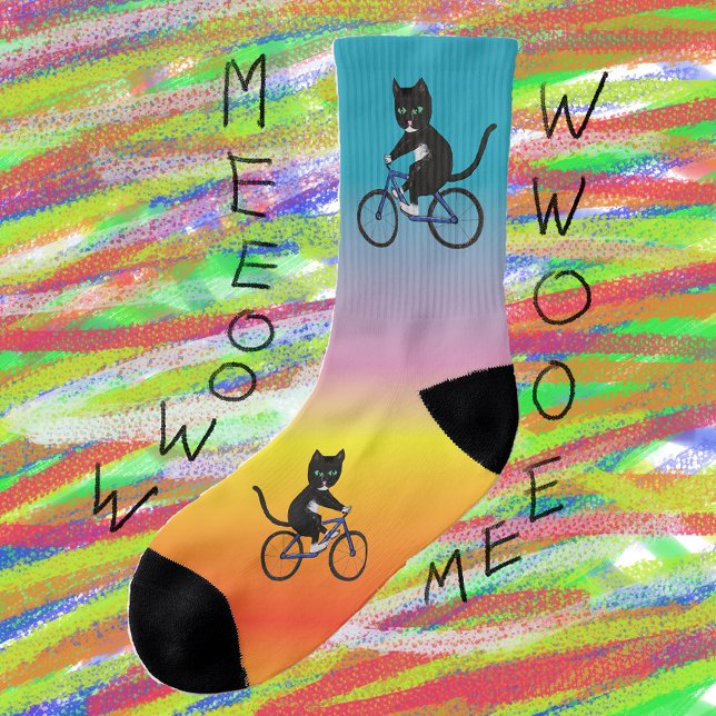 Colourful Cat on a bike cyclist cycling cats Socks (Creator Uploaded)