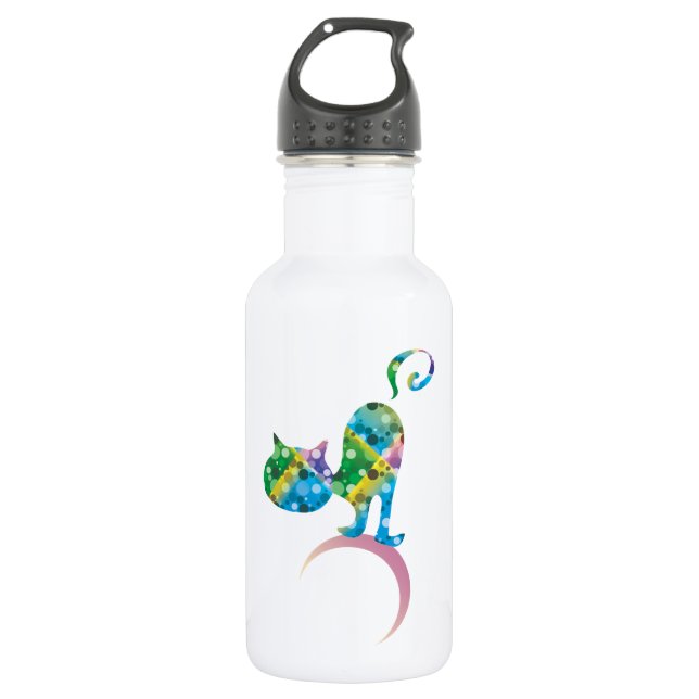 Colourful Cat On Crescent Moon 532 Ml Water Bottle (Front)