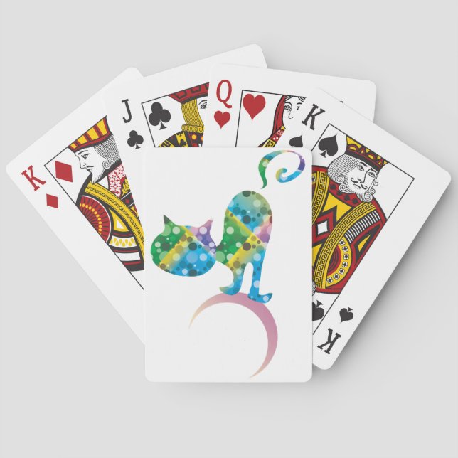 Colourful Cat On Crescent Moon Playing Cards (Back)