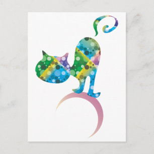 Colourful Cat On Crescent Moon Postcard