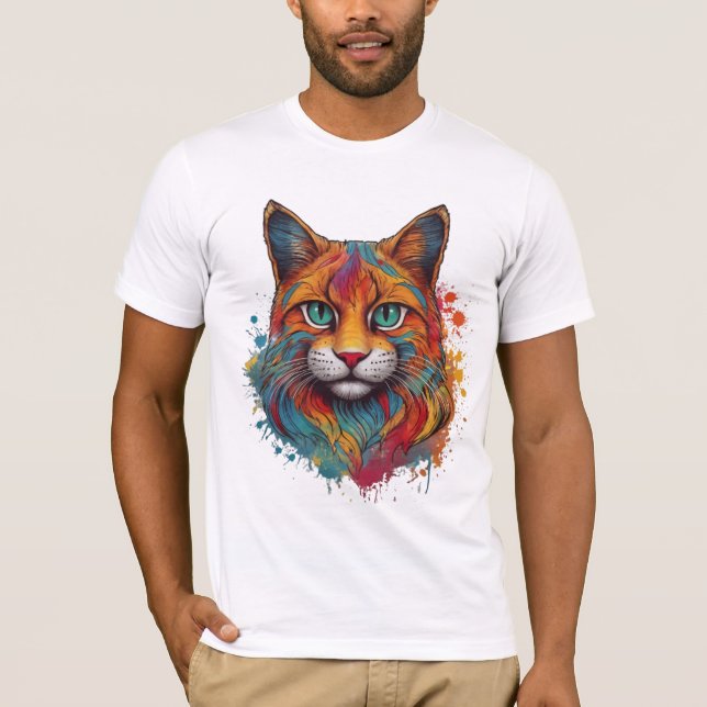 colourful cat pattern T-Shirt (Front)