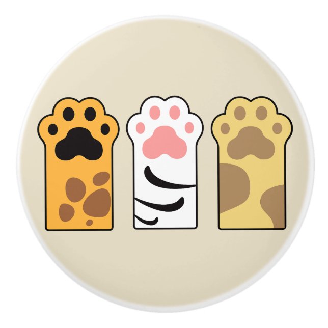 Colourful cat paws ceramic knob (Front)