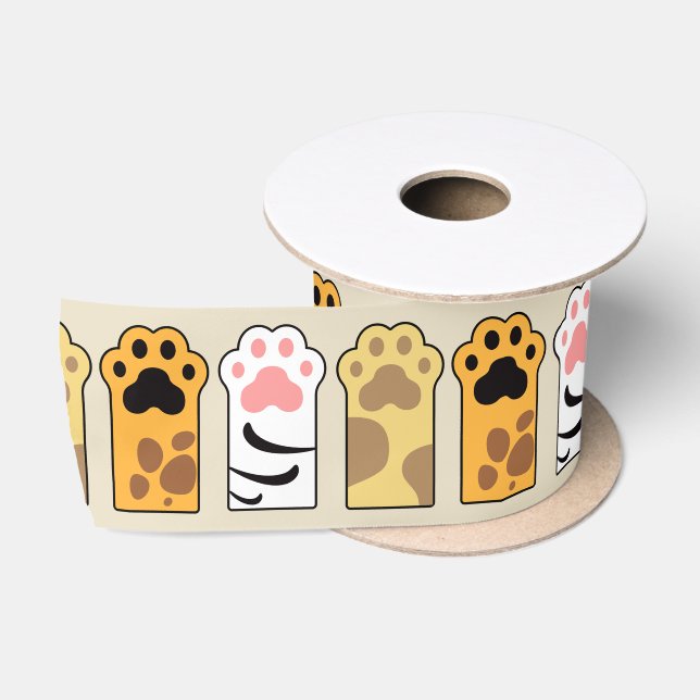 Colourful cat paws satin ribbon (Spool)