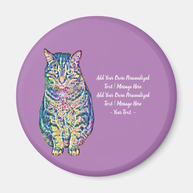 Colourful Cat Personalised Text  Magnet (Front)
