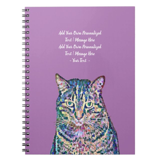 Colourful Cat Personalised Text Notebook (Front)