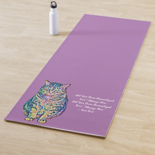 Colourful Cat Personalised Text Yoga Mat