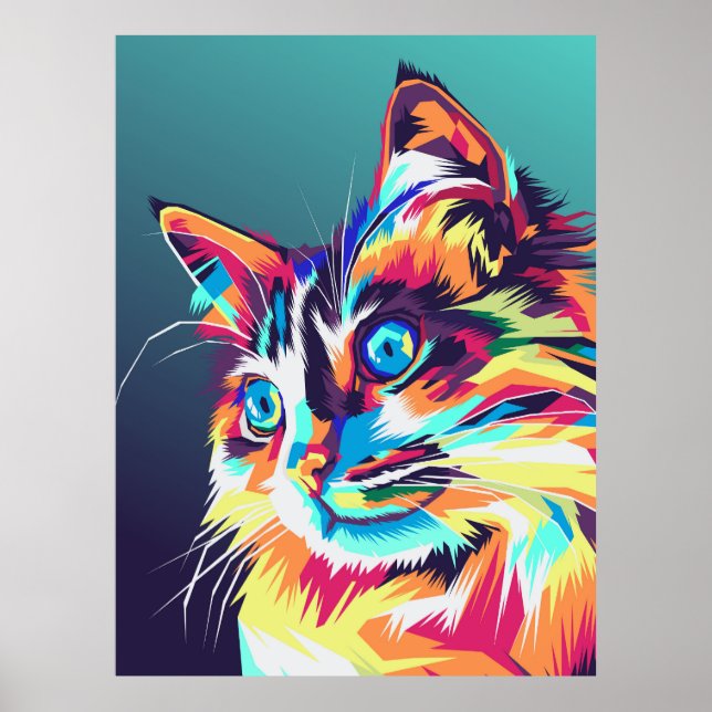 Colourful cat pop art poster (Front)
