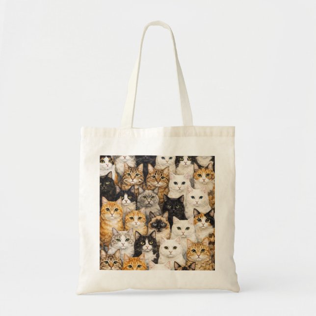 Colourful Cat Portrait Collage Pattern Tote Bag (Front)